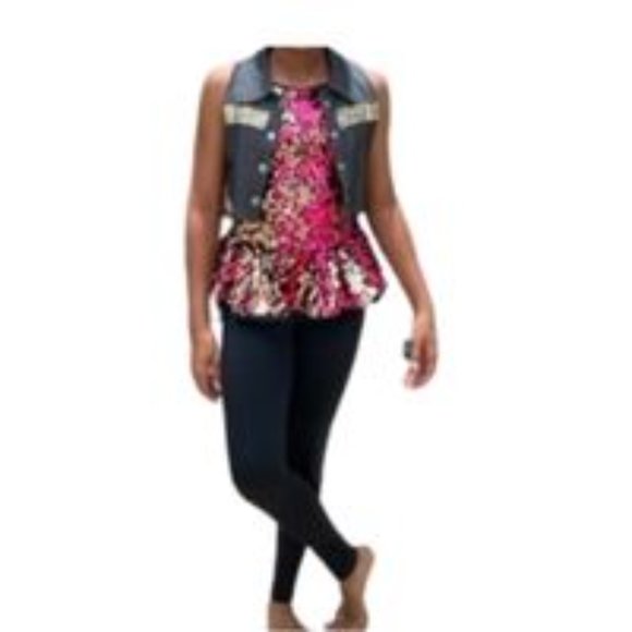 Sleeveless Crop Top Vest with Gold Pyramid Studs. 4 front fasteners. Size M - Picture 7 of 8